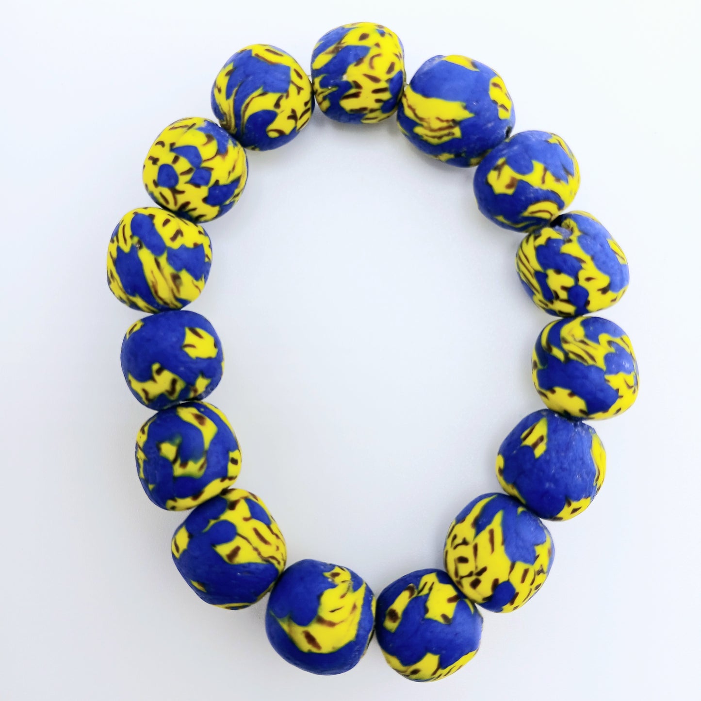 Blue & yellow beaded bracelet.